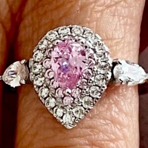 Elegant Pink and Solid 925 Sterling Silver Teardrop Ring
